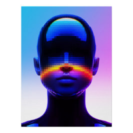 Futuristische Pixel Art Portrait – Digitaal Abstra Perfect Poster