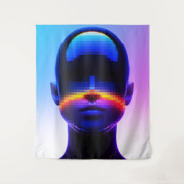 Futuristische Pixel Art Portrait – Digitaal Abstra Wandkleed