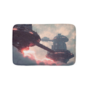 Futuristische platforms in de wolken bij schemerin badmat