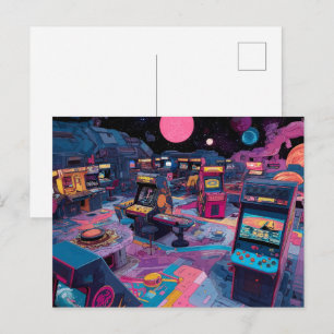 Futuristische Retro Arcade in de Buitenruimte Briefkaart
