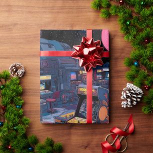 Futuristische Retro Arcade in de Buitenruimte Cadeaupapier