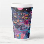Futuristische Retro Arcade in de Buitenruimte Latte Mok (Voorkant)