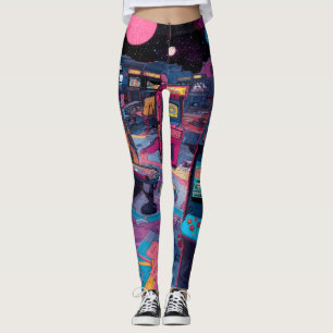 Futuristische Retro Arcade in de Buitenruimte Leggings