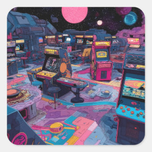 Futuristische Retro Arcade in de Buitenruimte Vierkante Sticker