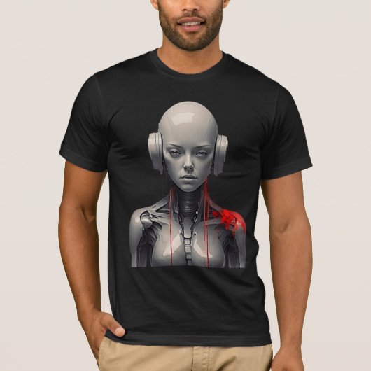 Futuristische Robot Meisje in Retro Art Stijl T-shirt (Voorkant)