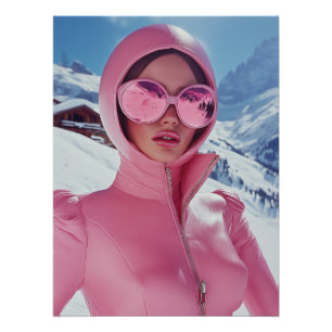 Futuristische Roze Ski Mode - Stijlvolle Winter Gl Perfect Poster