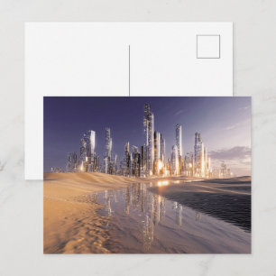 Futuristische Science-Fictionstad Weerspiegeld in Briefkaart