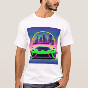 Futuristische sportwagen in levendig stadslandscha t-shirt