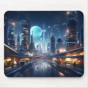 Futuristische stad bij nacht muismat