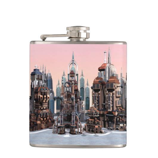 Futuristische stad heupfles (Voorkant)