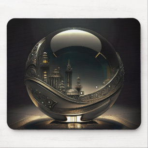 Futuristische stad in transparante glazen globe muismat
