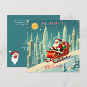 Futuristische Stad Santa Kerstcadeau Uitwisseling Kaart