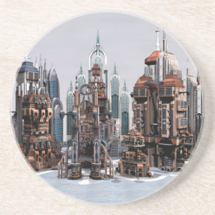 Futuristische stad zandsteen onderzetter