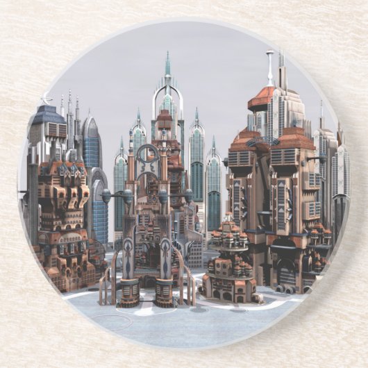 Futuristische stad zandsteen onderzetter (Voorkant)