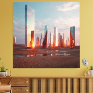 Futuristische Surrealistische Spiegeltorens In Woe Canvas Afdruk