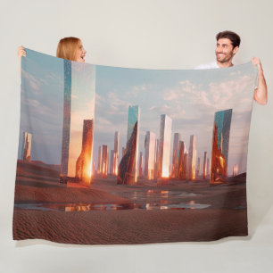 Futuristische Surrealistische Spiegeltorens in Woe Fleece Deken