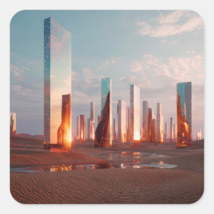 Futuristische Surrealistische Spiegeltorens In Woe Vierkante Sticker