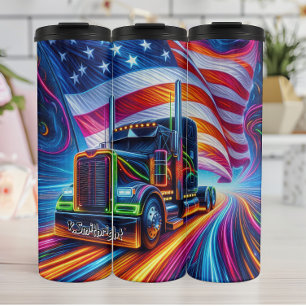 Futuristische vrachtwagen op Neon Road Thermosbeker