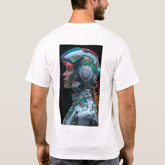 Futuristische Vrouw Cyborg Body Technology Grafisc T-shirt (Achterkant)