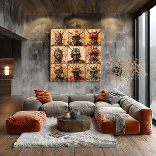 Futuristische Warrior Masks in Graffiti Abstract r Poster