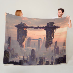 Futuristische zwevende megastructuren boven de sta fleece deken