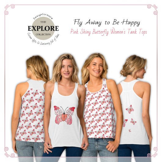 Fuyez pour être heureux Débardeur papillon rose br