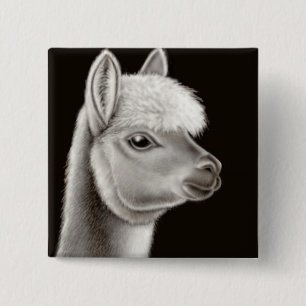 Fuzzy Alpaca Face Pin Vierkante Button 5,1 Cm