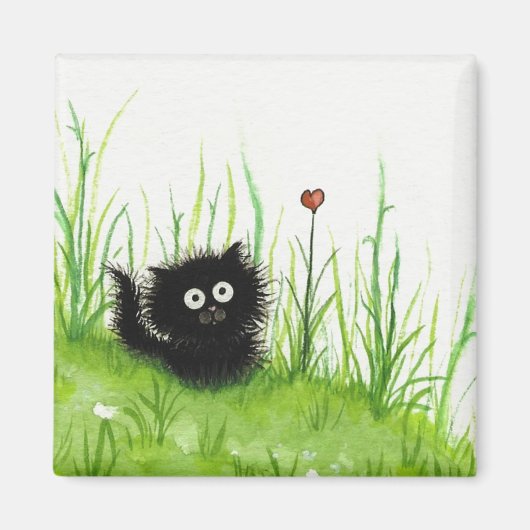 Fuzzy Black Cat Love van BiHrLe Magneet (Voorkant)