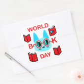 Fuzzy Cat Wereldboekendag Vierkante Sticker (Envelop)