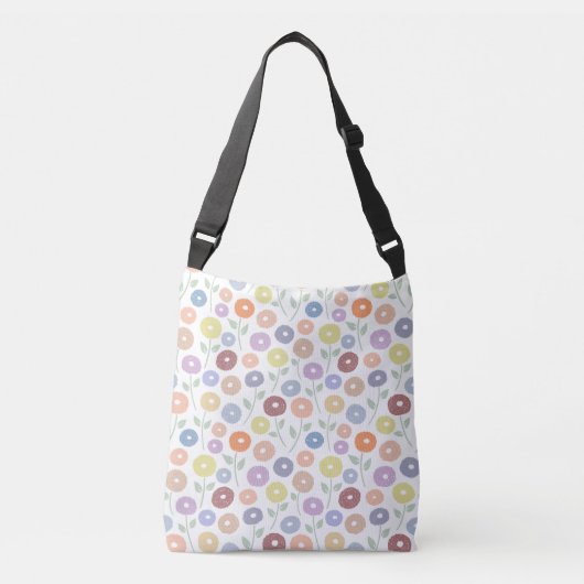 Fuzzy Flower Rpt Patroon Pastels op Wit Crossbody Tas (Voorkant)