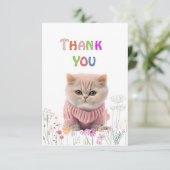 Fuzzy Kitten Carte de remerciements rose (Debout devant)