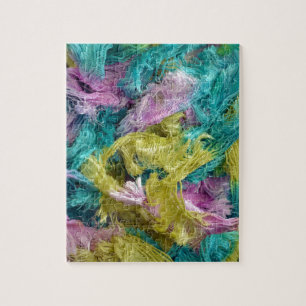Fuzzy kleurrijke strengen achtergrond van garen legpuzzel
