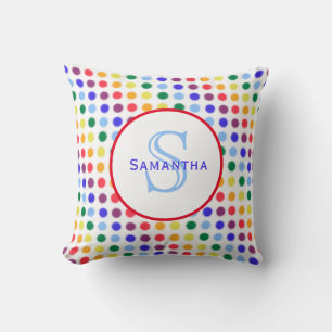 Fuzzy Rainbow Polka Dots Personated Monogram Kussen