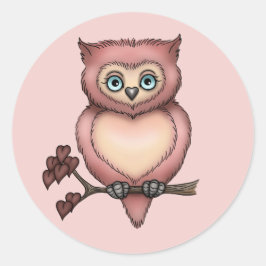 Fuzzy Roze Owl Love Hearts Valentijn Ronde Sticker