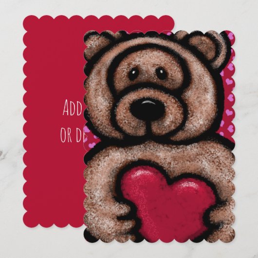 Fuzzy Teddy Bear Valentijn Feestdagenkaart (Voorkant / Achterkant)