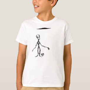 Fysieke Alien met Flying Saucer UFO T-shirt