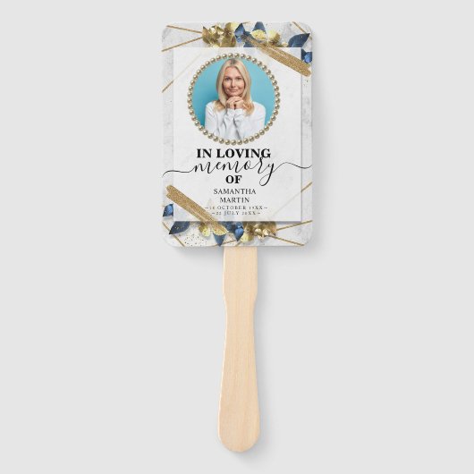 Fysieke begrafenisviering van de Elegant Navy Gold Handwaaier (Voorkant)