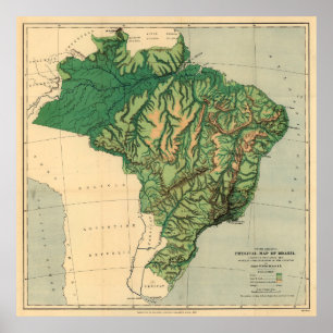 Fysieke Kaart van Brazilië (1886) Poster