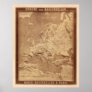 Fysieke Kaart van Europa (1870) Poster