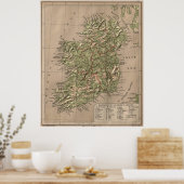  fysieke kaart van Ierland (1880) Poster (Keuken)