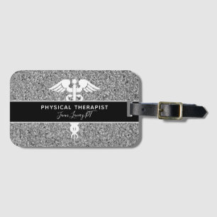 Fysieke Therapist Silver Black Glitter Name Bagagelabel