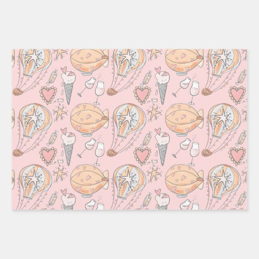 Fysische luchtballon schattig stel roze inpakpapier vel (Voorkant 3)