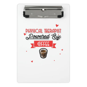 Fysische therapist aangedreven door koffie mini klembord