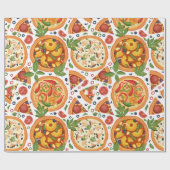 Fysische Waterverf Pizza Party Birthday Cadeaupapier (Vlak)