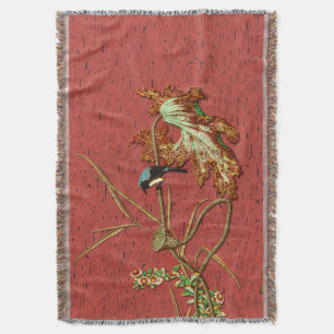 G.A. Audsley Vintage Rode Japanse Vogel Lotus Kuns Deken