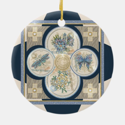 G Creation Kantoor blue flower Keramisch Ornament (Achterkant)