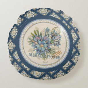 G Creation Kantoor blue flower Rond Kussen