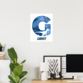 "G" Dinosaur Waterverf Blue Child Name Poster (Thuiskantoor)