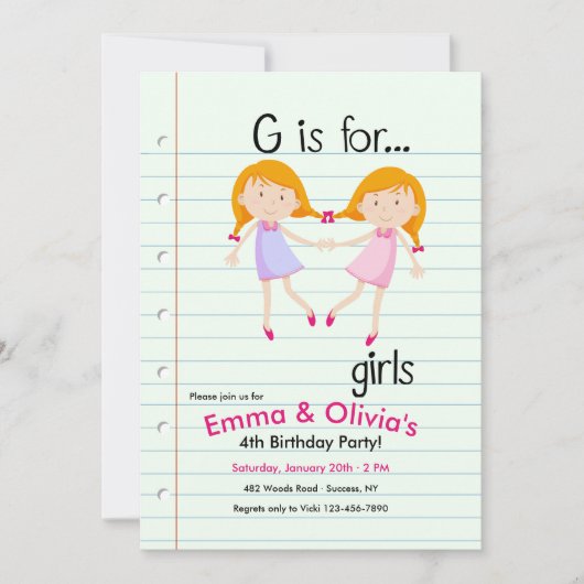 G est pour les filles Invitation à la fête d'anniv (Devant)