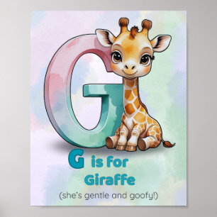 G is voor Giraffe – Zachte Alfabet Dieren Muur Kun Poster